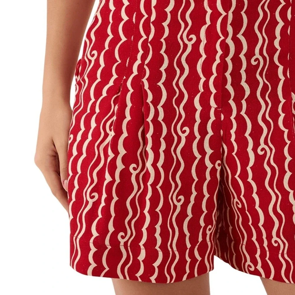 NWT Dress To Red Atlantica Side Pockets Pleats Bermuda Shorts S High Waist Linen